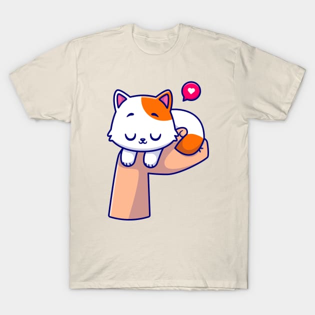 Cute Cat In Hand Cartoon T-Shirt by Catalyst Labs